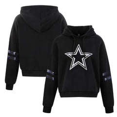 Dallas Cowboys Cuce Women's Cropped Sequins Pullover Hoodie Black - NFL