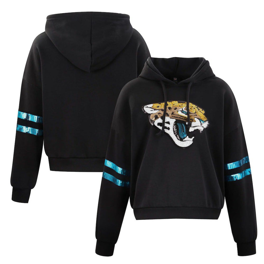 Jacksonville Jaguars Cuce Women's Cropped Sequins Pullover Hoodie Black - NFL