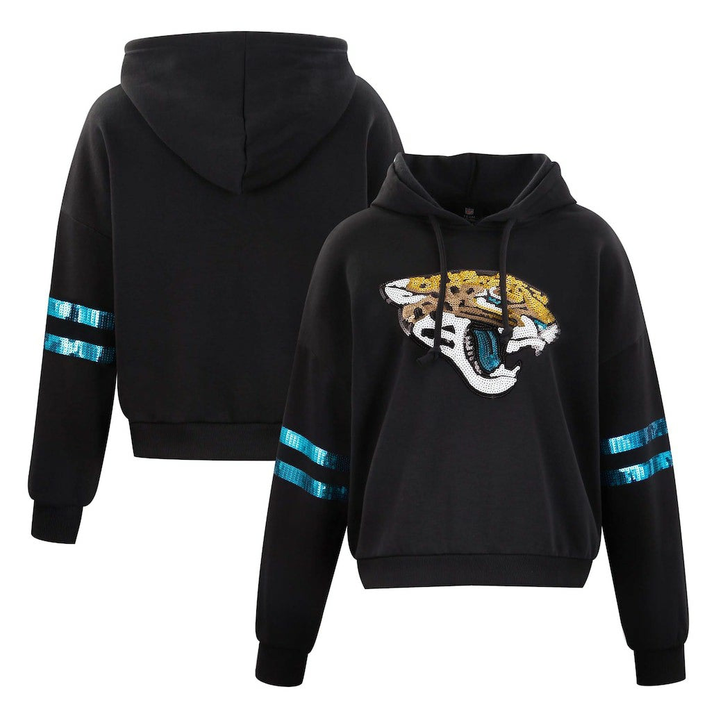 Jacksonville Jaguars Cuce Women's Cropped Sequins Pullover Hoodie Black - NFL