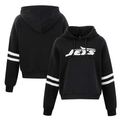 New York Jets Cuce Women's Cropped Sequins Pullover Hoodie Black - NFL