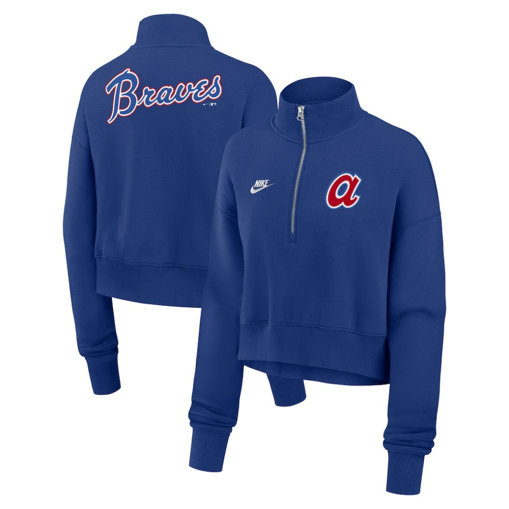 Atlanta Braves Nike Women's Cooperstown Collection Phoenix Fleece Half-Zip Sweatshirt On Sale