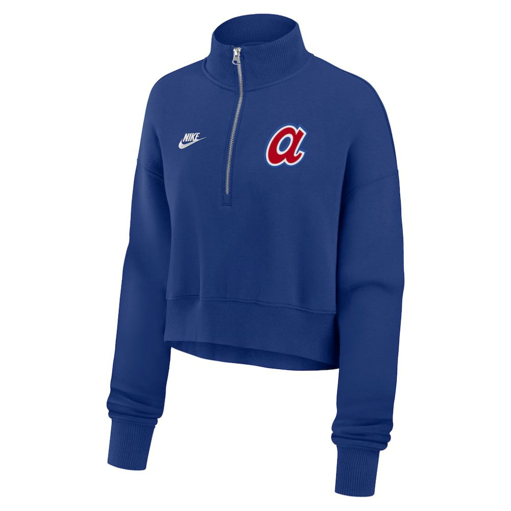 Atlanta Braves Nike Women's Cooperstown Collection Phoenix Fleece Half-Zip Sweatshirt On Sale