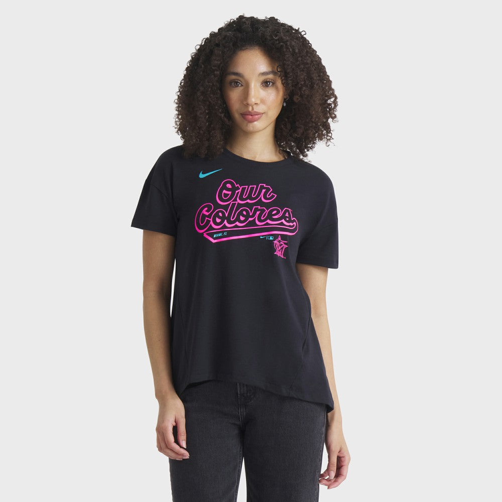 Miami Marlins Nike Women's 2025 City Connect Flowy Fashion Tri-Blend Dri-FIT T-Shirt Clearance