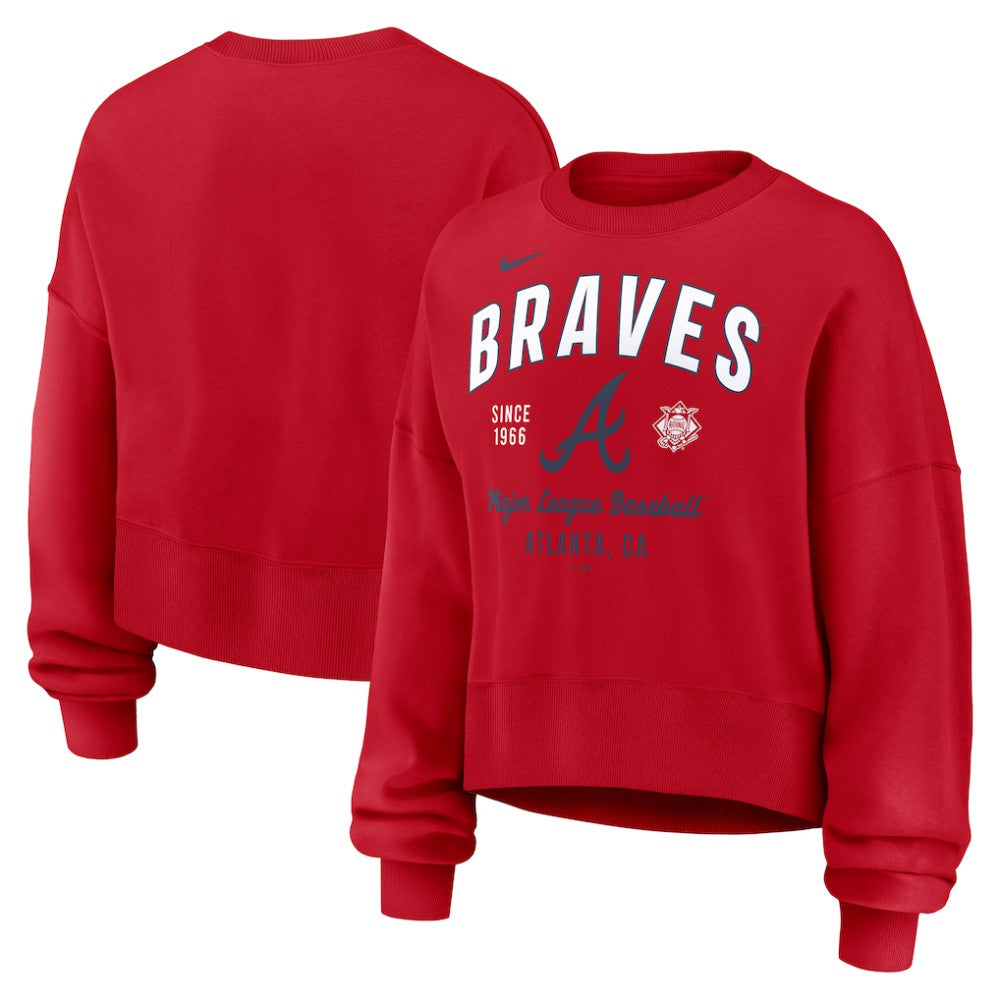Atlanta Braves Nike Women's Oversized High Hip Pullover Sweatshirt Clearance