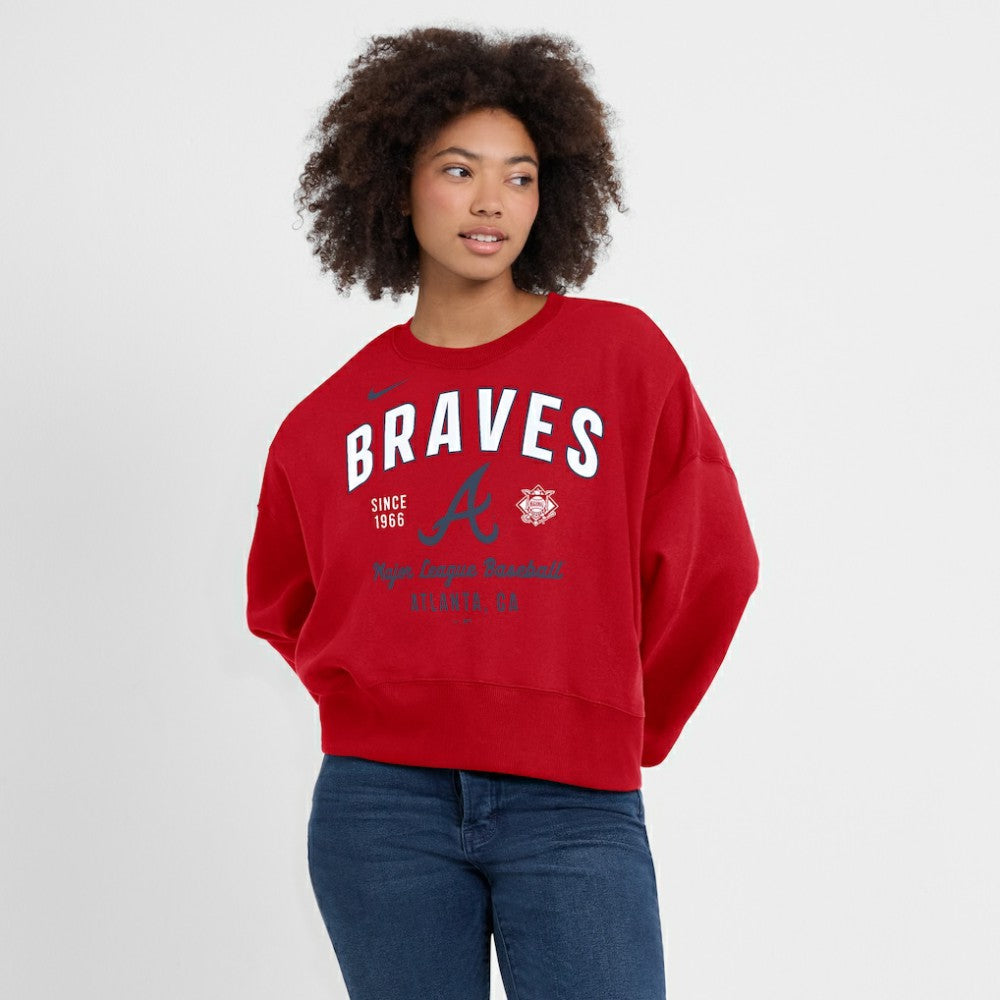 Atlanta Braves Nike Women's Oversized High Hip Pullover Sweatshirt Clearance