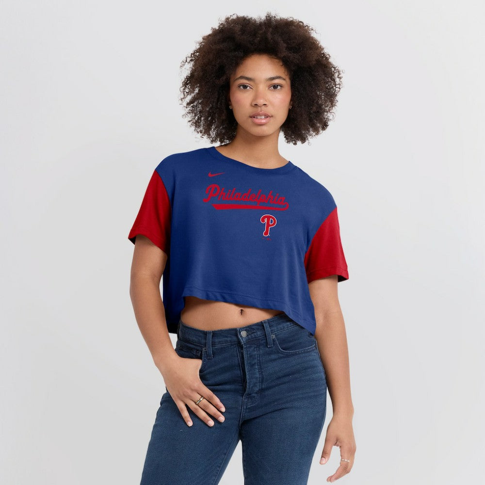 Philadelphia Phillies Nike Women's Script Dri-FIT Cropped T-Shirt Lifestyle