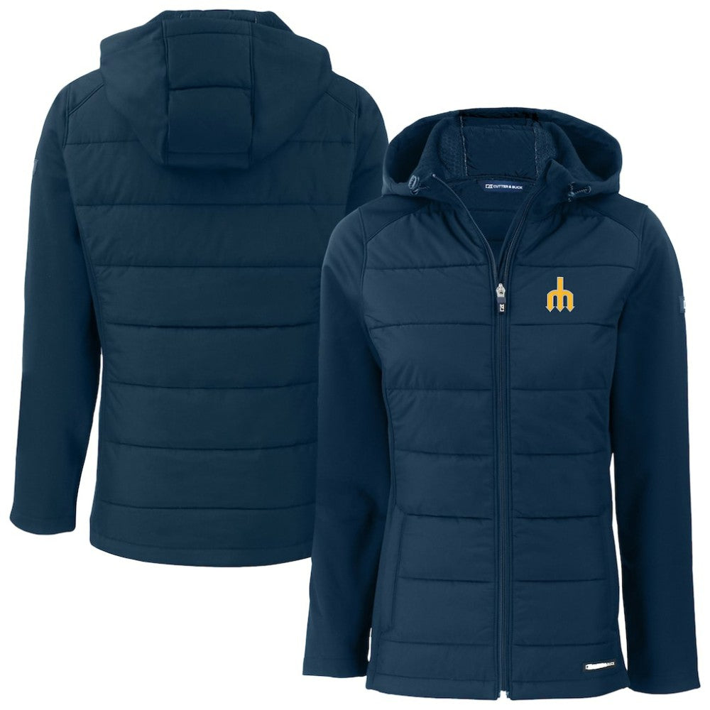 Seattle Mariners Cutter & Buck Women's  Evoke Hybrid Eco Softshell Recycled Full-Zip Hoodie Jacket Lifestyle