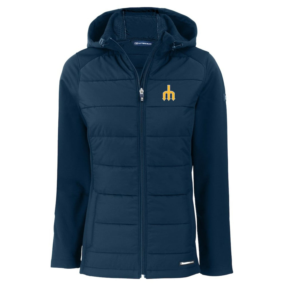 Seattle Mariners Cutter & Buck Women's  Evoke Hybrid Eco Softshell Recycled Full-Zip Hoodie Jacket Lifestyle