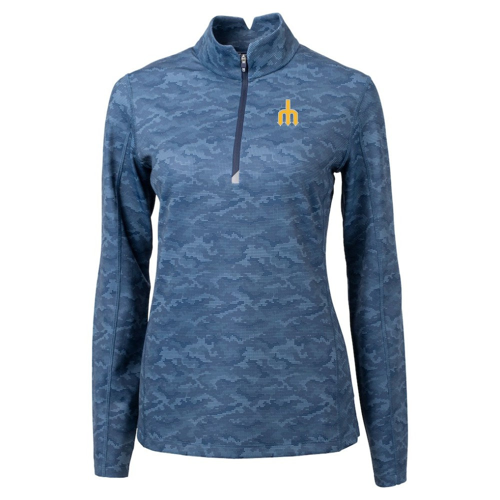 Seattle Mariners Cutter & Buck Women's  Traverse Camo Print Stretch Quarter-Zip Top Clearance