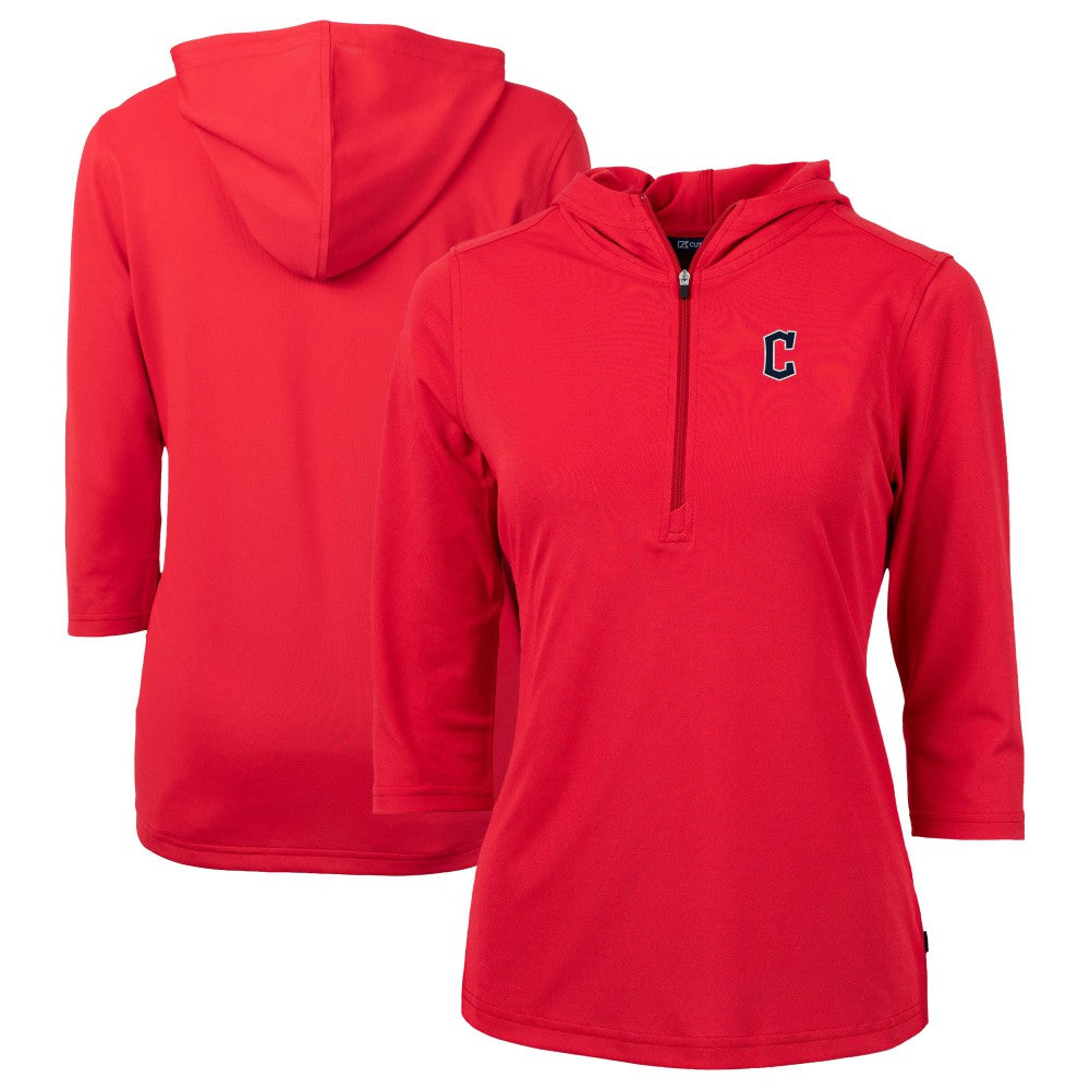 Cleveland Guardians Cutter & Buck Women's  DryTec Virtue Eco Pique Recycled 3/4-Sleeve Half-Zip Pullover Hoodie On Sale