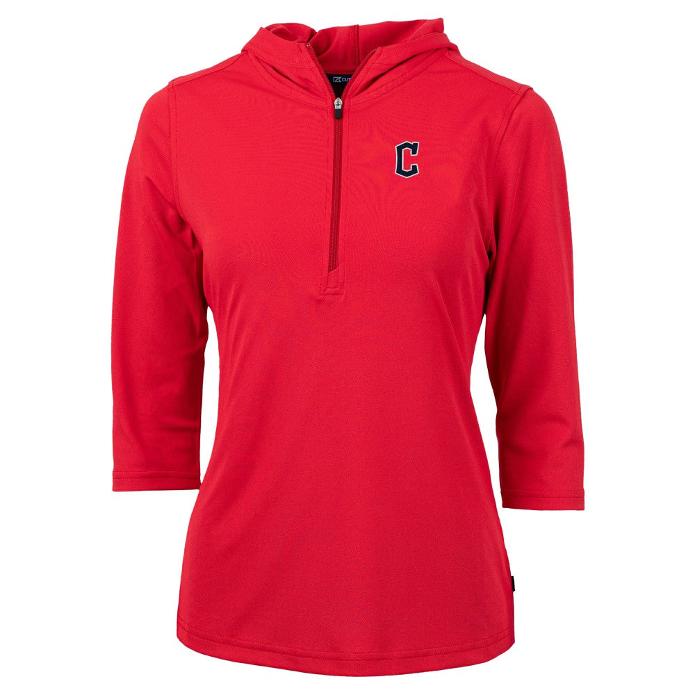 Cleveland Guardians Cutter & Buck Women's  DryTec Virtue Eco Pique Recycled 3/4-Sleeve Half-Zip Pullover Hoodie On Sale