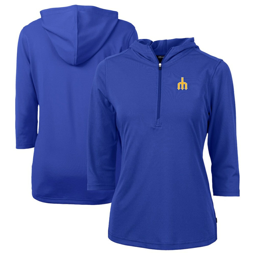 Seattle Mariners Cutter & Buck Women's  DryTec Virtue Eco Pique Recycled 3/4-Sleeve Half-Zip Pullover Hoodie Sale