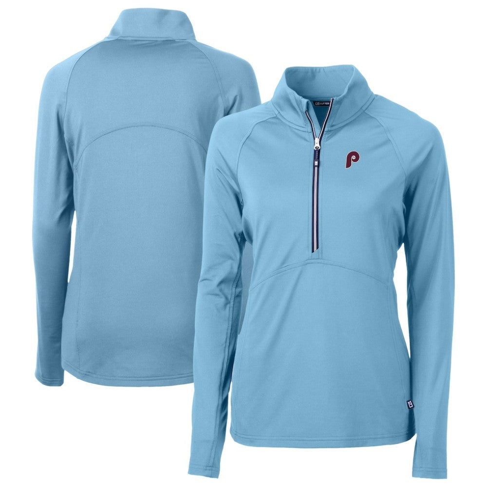 Philadelphia Phillies Cutter & Buck Women's Cooperstown Collection DryTec Adapt Eco Knit Stretch Recycled Raglan Half-Zip Top discount