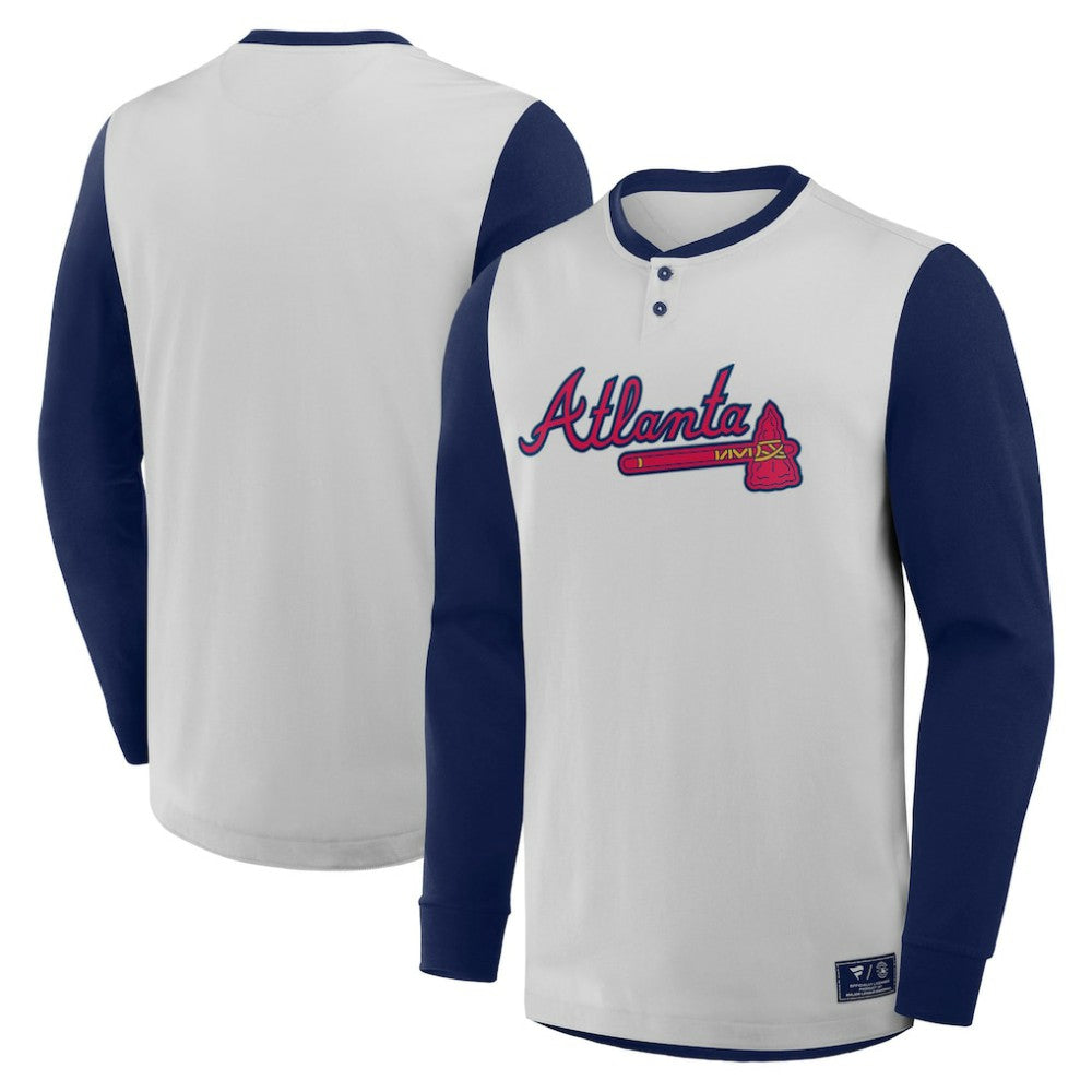 Atlanta Braves Fanatics Clubhouse Long Sleeve Henley Shirt On Sale