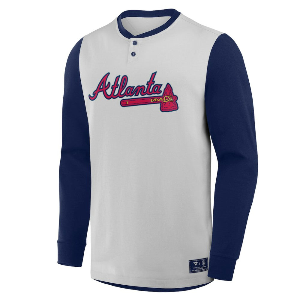 Atlanta Braves Fanatics Clubhouse Long Sleeve Henley Shirt On Sale