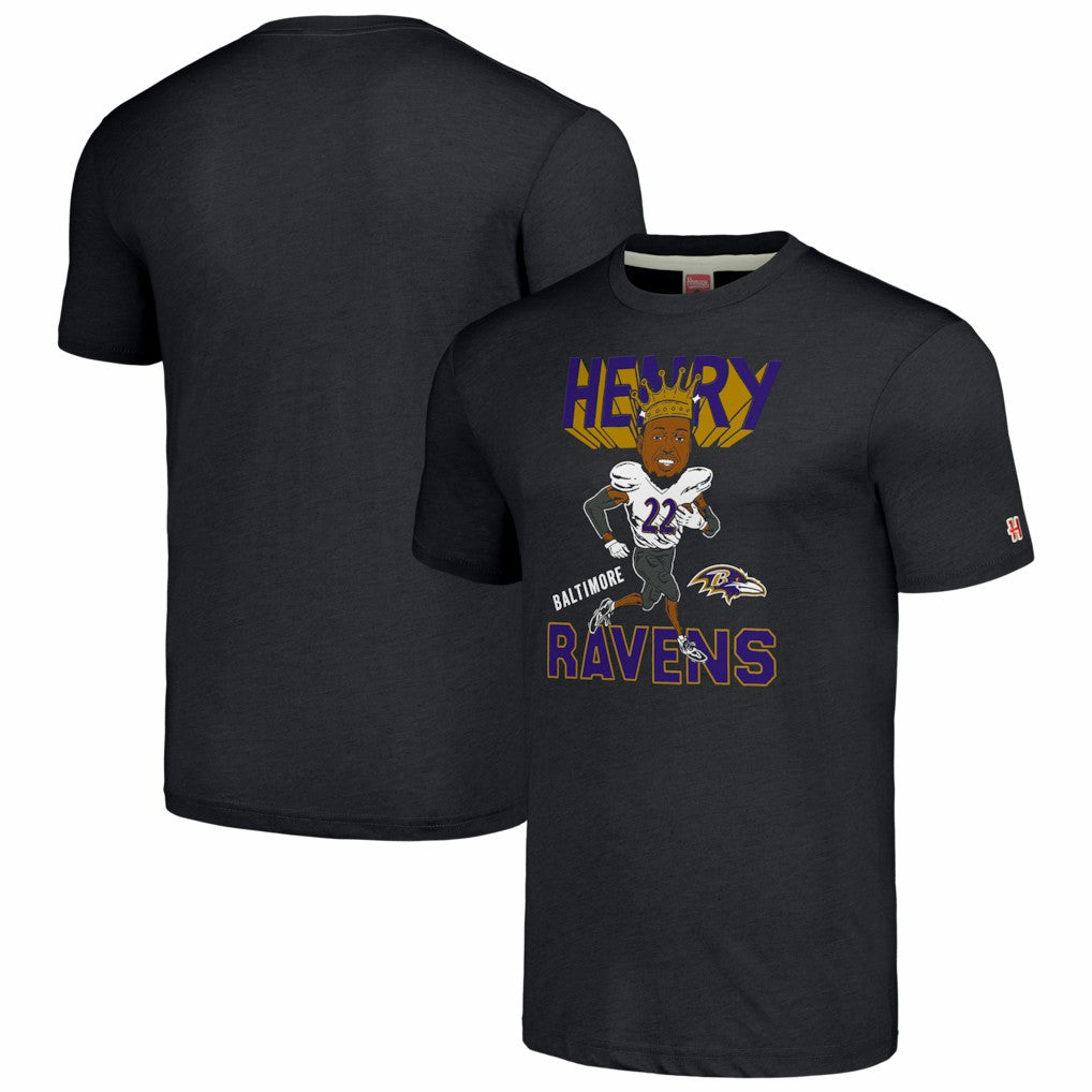 Derrick Henry Baltimore Ravens Homage Unisex Caricature Player Tri-Blend T-Shirt Charcoal - NFL