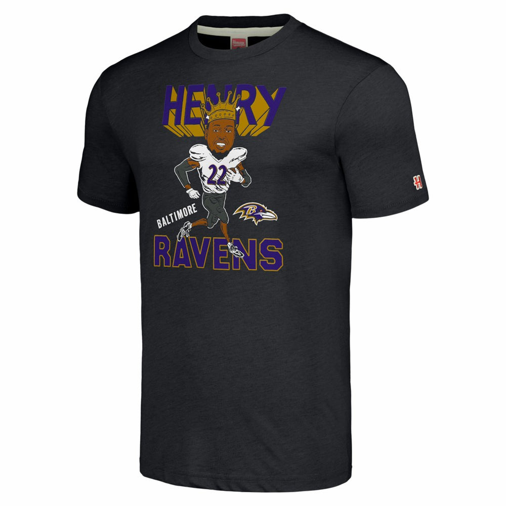 Derrick Henry Baltimore Ravens Homage Unisex Caricature Player Tri-Blend T-Shirt Charcoal - NFL