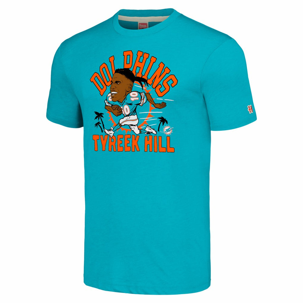 Tyreek Hill Miami Dolphins Homage Unisex Caricature Player Tri-Blend T-Shirt Heathered Aqua - NFL