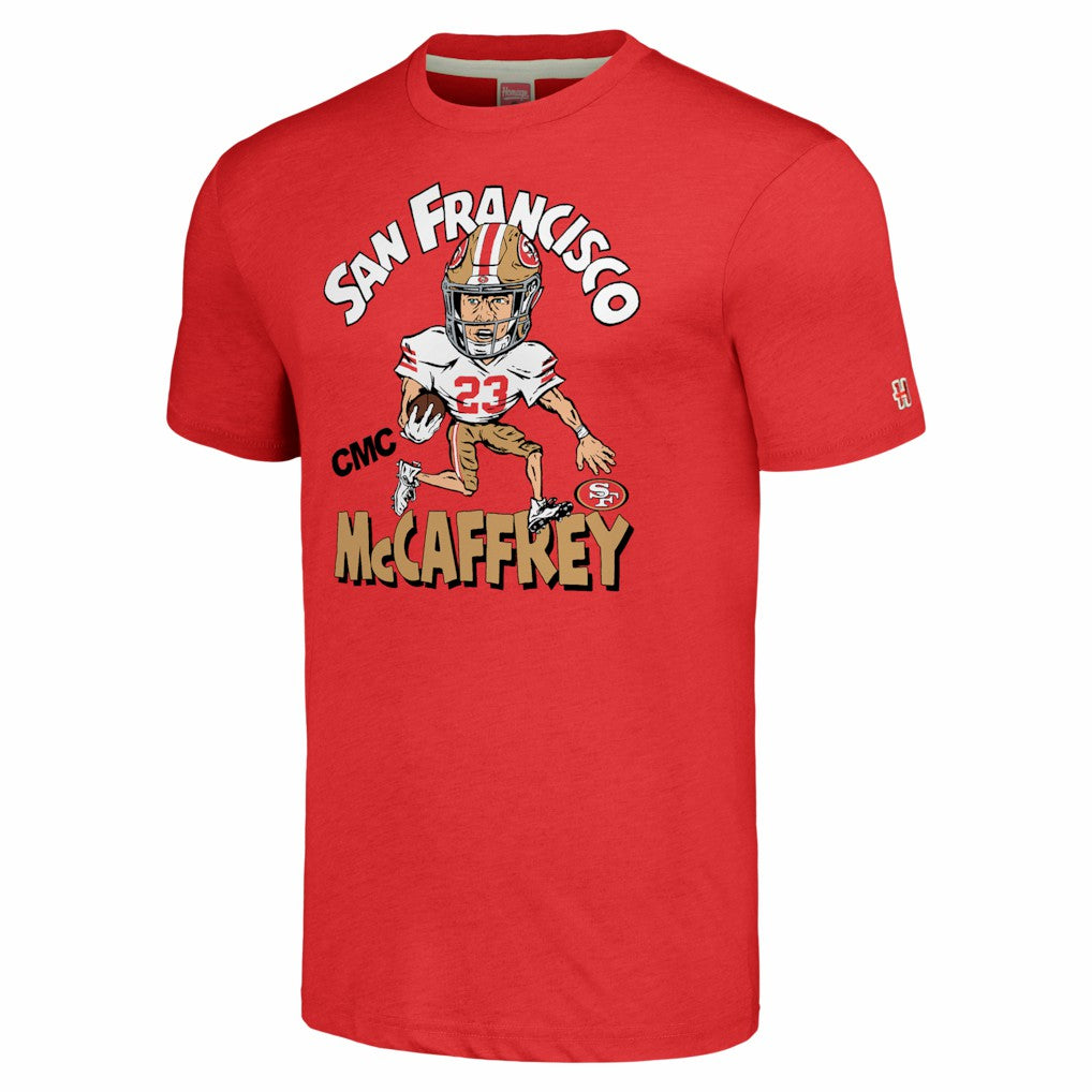 Christian McCaffrey San Francisco 49ers Homage Unisex Caricature Player Tri-Blend T-Shirt Scarlet - NFL