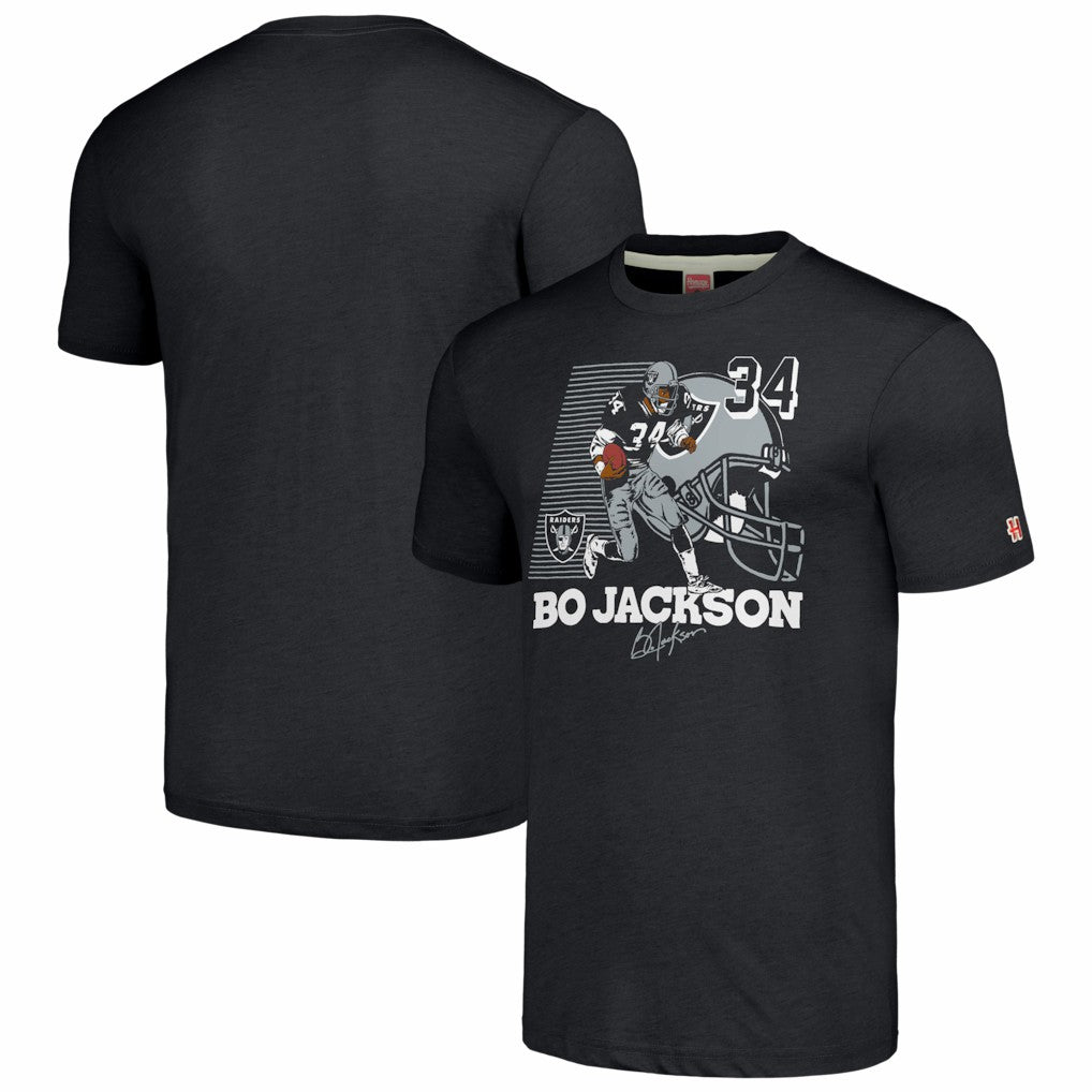 Bo Jackson Las Vegas Raiders Homage Unisex Caricature Retired Player Tri-Blend T-Shirt Charcoal - NFL