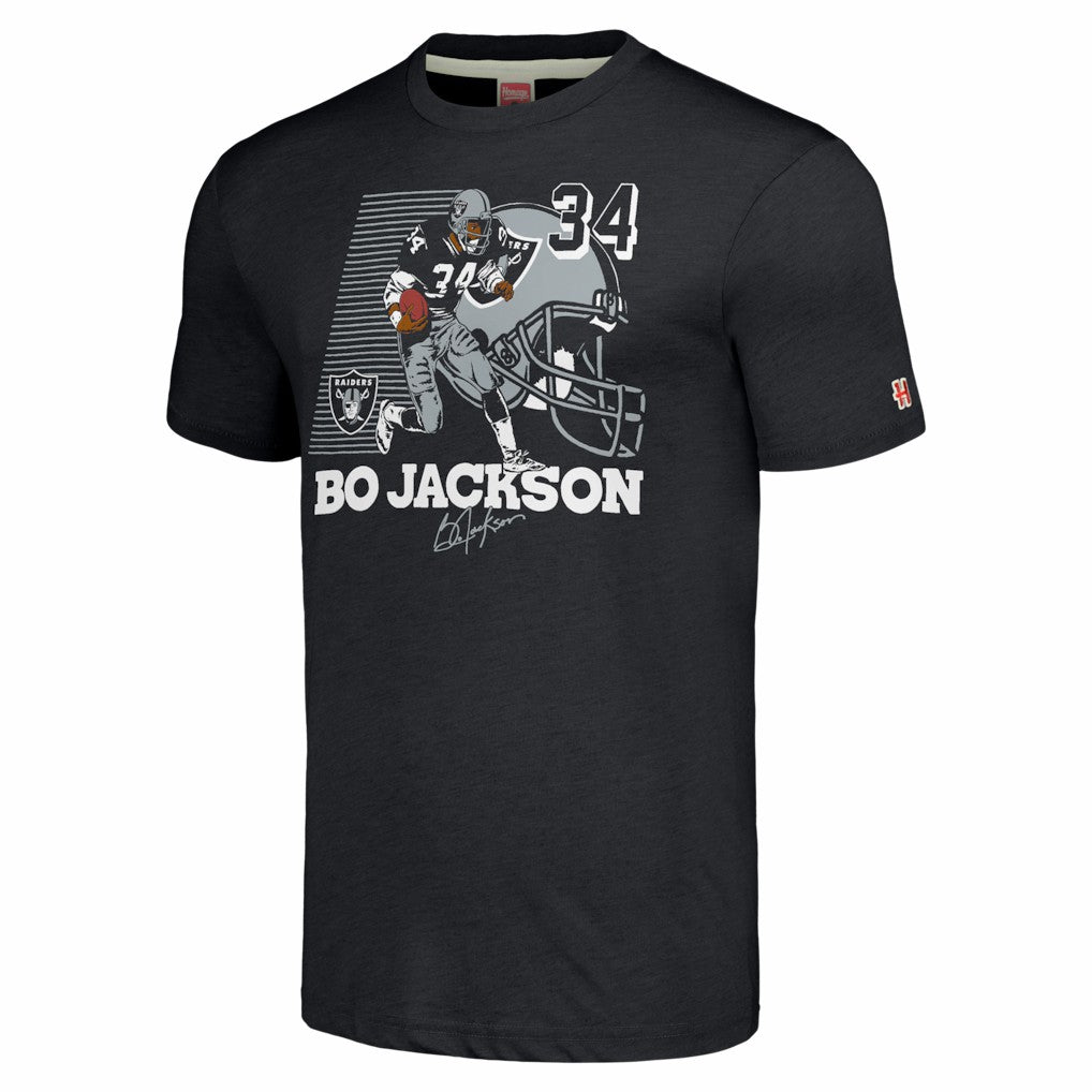 Bo Jackson Las Vegas Raiders Homage Unisex Caricature Retired Player Tri-Blend T-Shirt Charcoal - NFL