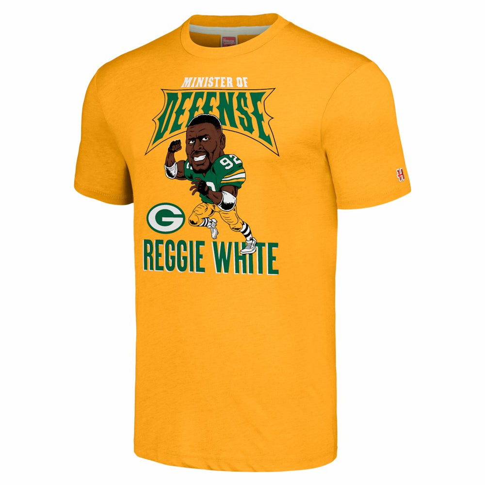 Reggie White Green Bay Packers Homage Unisex Caricature Retired Player Tri-Blend T-Shirt Gold - NFL