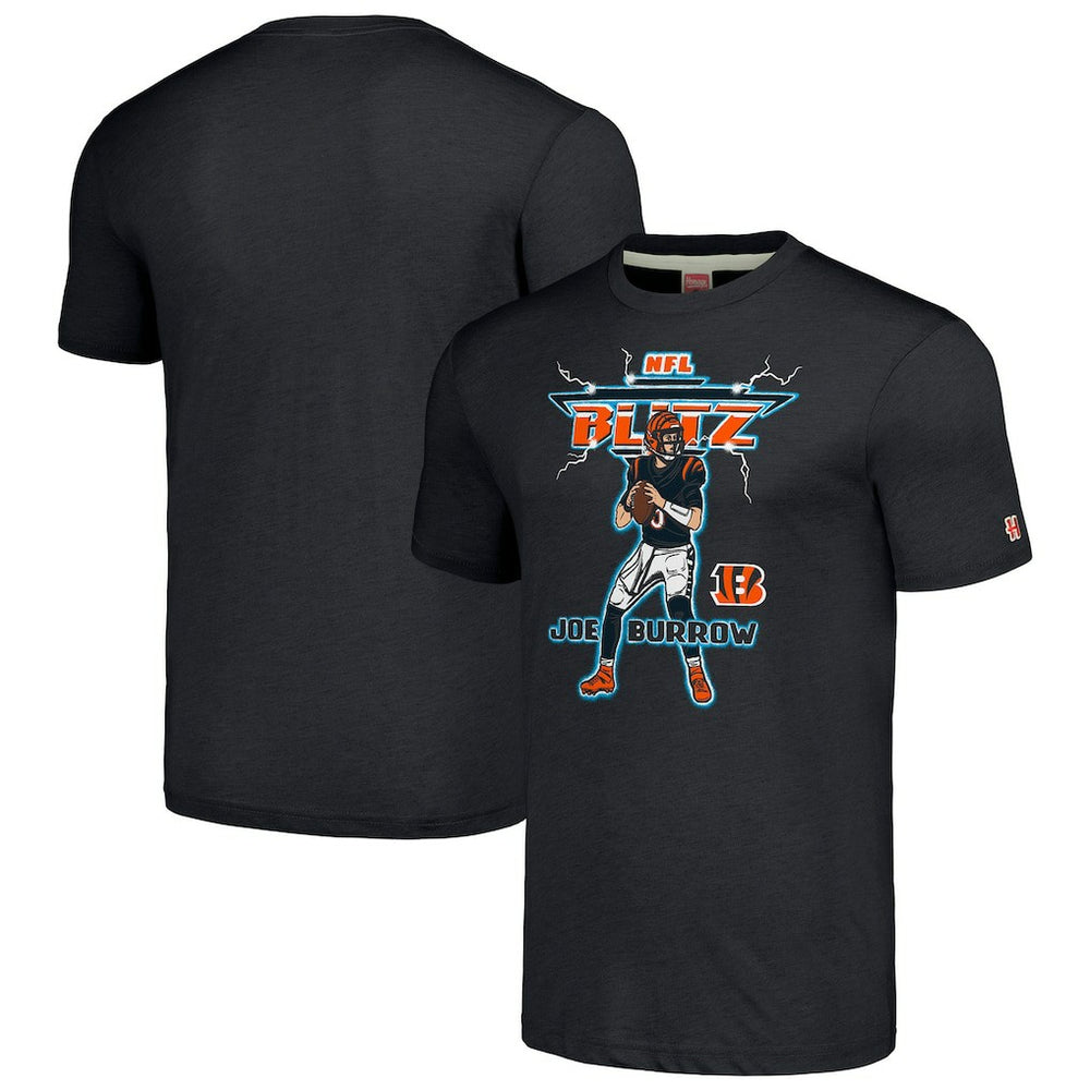 Joe Burrow Cincinnati Bengals Homage Unisex NFL Blitz Player Tri-Blend T-Shirt Heathered Charcoal - NFL