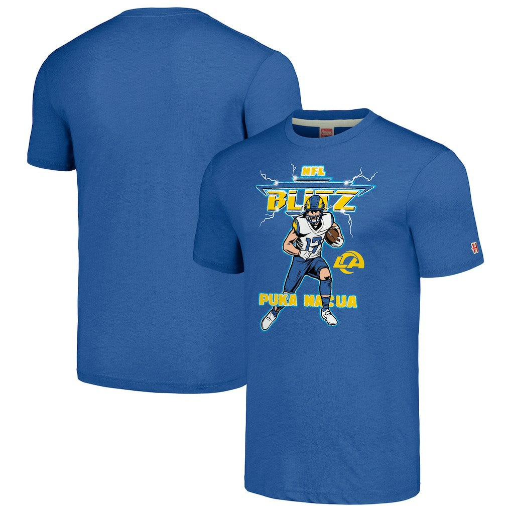 Puka Nacua Los Angeles Rams Homage Unisex NFL Blitz Player Tri-Blend T-Shirt Royal - NFL