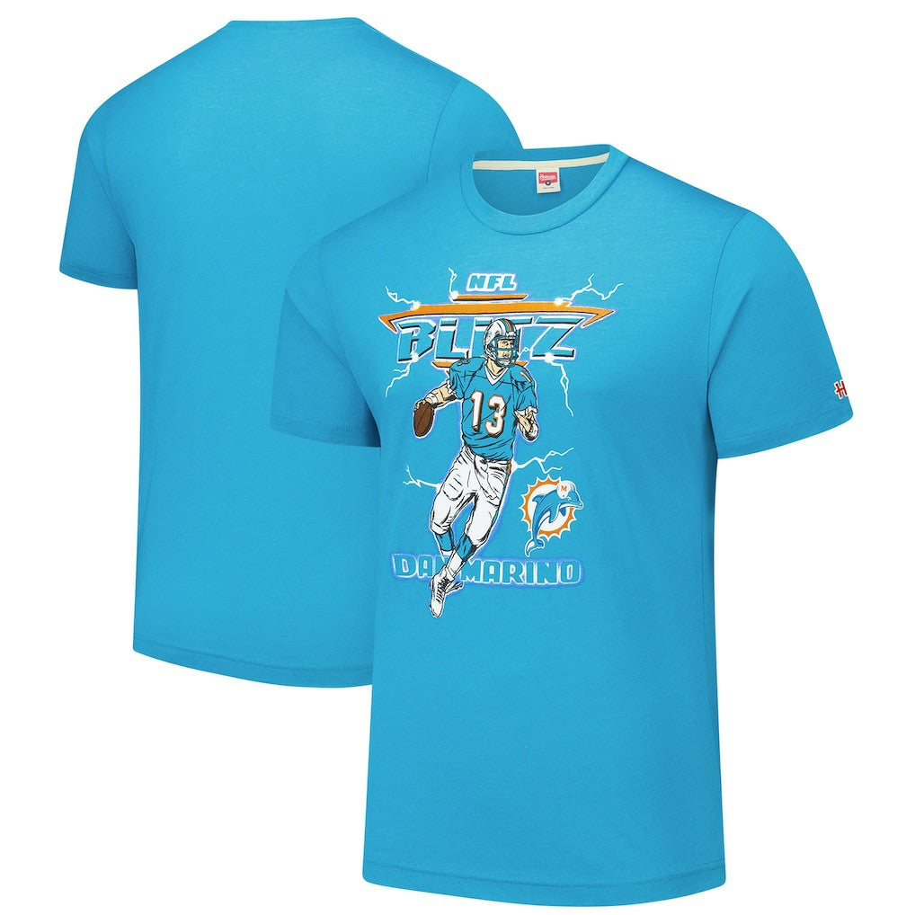 Dan Marino Miami Dolphins Homage Unisex NFL Blitz Retired Player Tri-Blend T-Shirt Heathered Aqua - NFL
