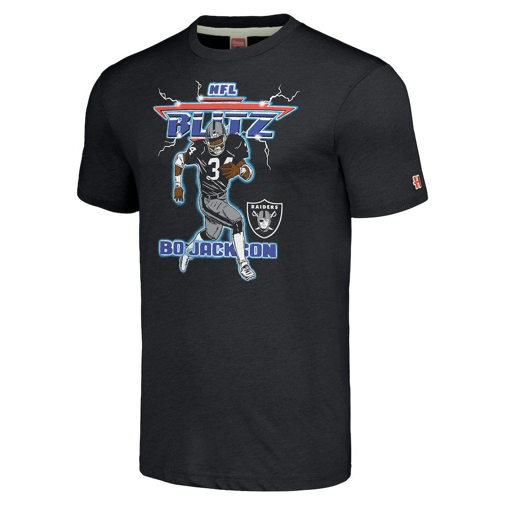 Bo Jackson Las Vegas Raiders Homage Unisex NFL Blitz Retired Player Tri-Blend T-Shirt Heathered Charcoal - NFL