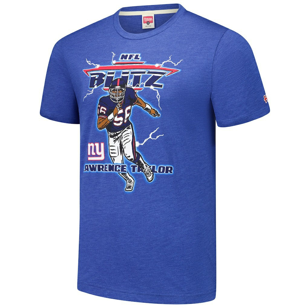Lawrence Taylor New York Giants Homage Unisex NFL Blitz Retired Player Tri-Blend T-Shirt Heathered Royal - NFL