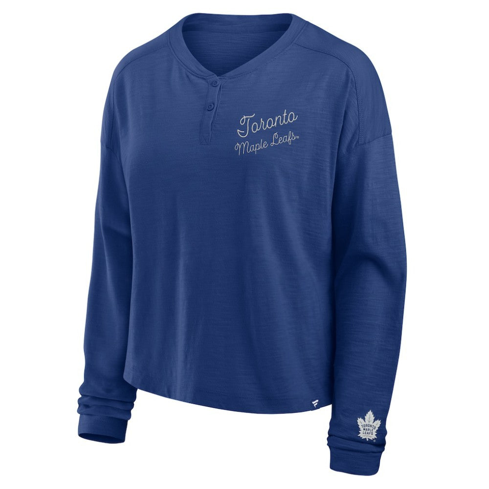 Toronto Maple Leafs - Fanatics Women's Oversized All Out Effort Long Sleeve Henley T-Shirt Blue