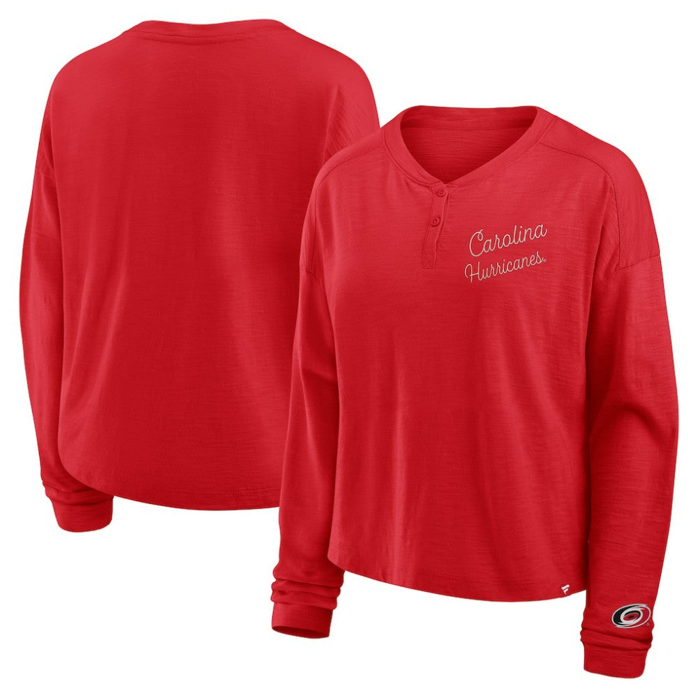 Carolina Hurricanes - Fanatics Women's Oversized All Out Effort Long Sleeve Henley T-Shirt Red