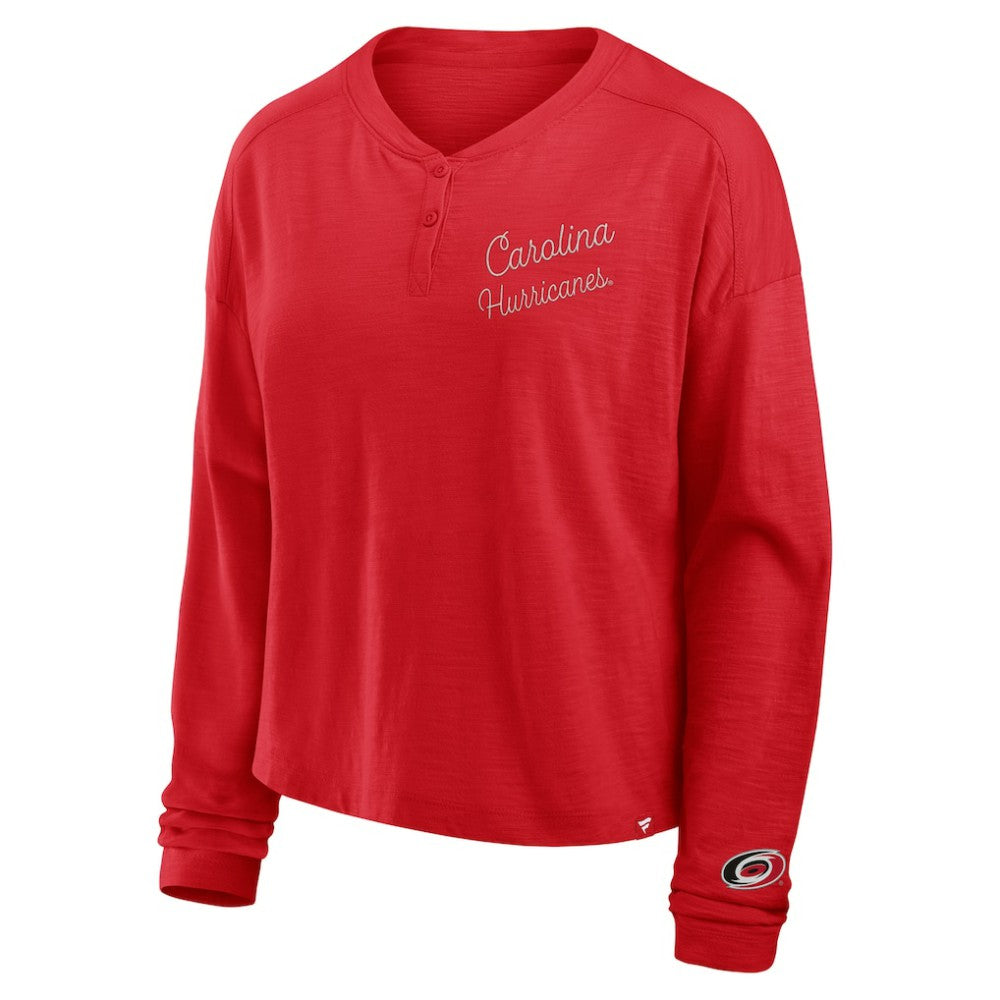 Carolina Hurricanes - Fanatics Women's Oversized All Out Effort Long Sleeve Henley T-Shirt Red