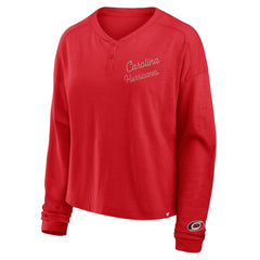 Carolina Hurricanes - Fanatics Women's Oversized All Out Effort Long Sleeve Henley T-Shirt Red