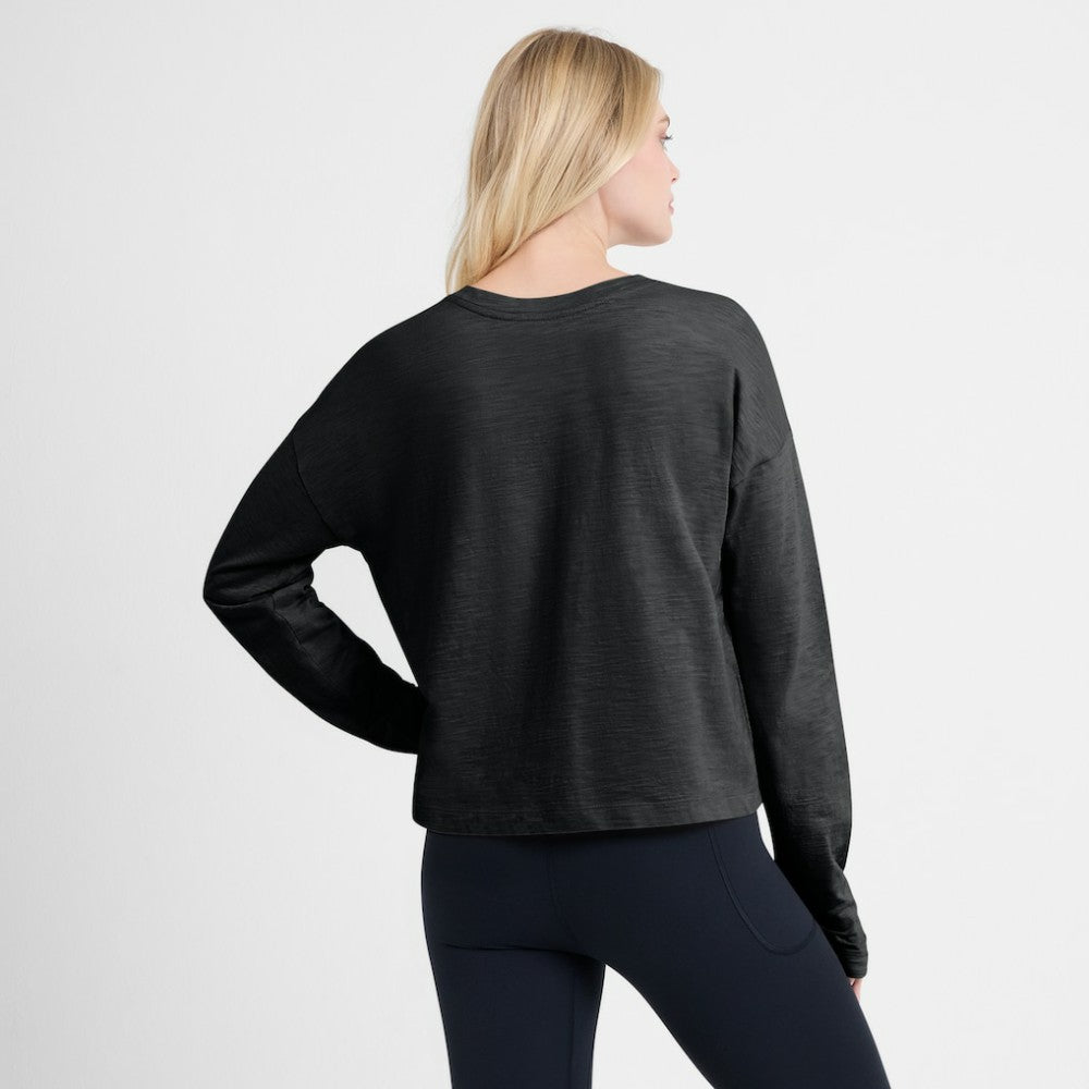 Pittsburgh Penguins Fanatics Women's Oversized All Out Effort Long Sleeve Henley T-Shirt Black