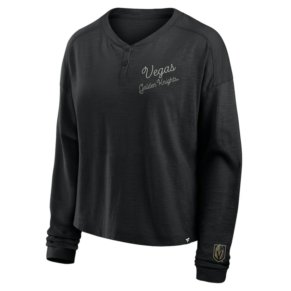 Vegas Golden Knights Fanatics Women's Oversized All Out Effort Long Sleeve Henley T-Shirt Black