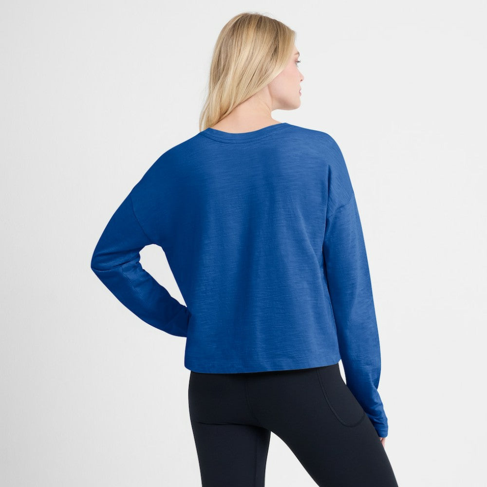 St. Louis Blues - Fanatics Women's Oversized All Out Effort Long Sleeve Henley T-Shirt Blue