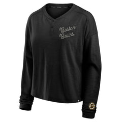 Boston Bruins Fanatics Women's Oversized All Out Effort Long Sleeve Henley T-Shirt Black