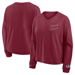 Colorado Avalanche - Fanatics Women's Oversized All Out Effort Long Sleeve Henley T-Shirt Burgundy