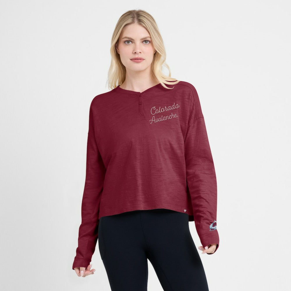 Colorado Avalanche - Fanatics Women's Oversized All Out Effort Long Sleeve Henley T-Shirt Burgundy