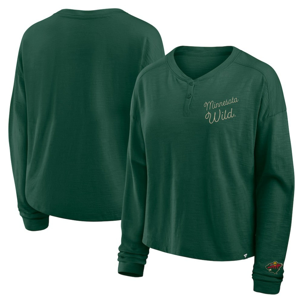 Minnesota Wild - Fanatics Women's Oversized All Out Effort Long Sleeve Henley T-Shirt Green