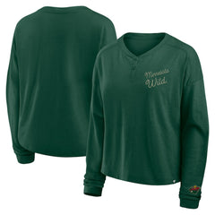 Minnesota Wild - Fanatics Women's Oversized All Out Effort Long Sleeve Henley T-Shirt Green
