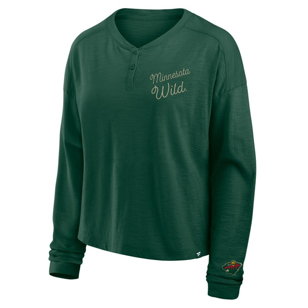 Minnesota Wild - Fanatics Women's Oversized All Out Effort Long Sleeve Henley T-Shirt Green