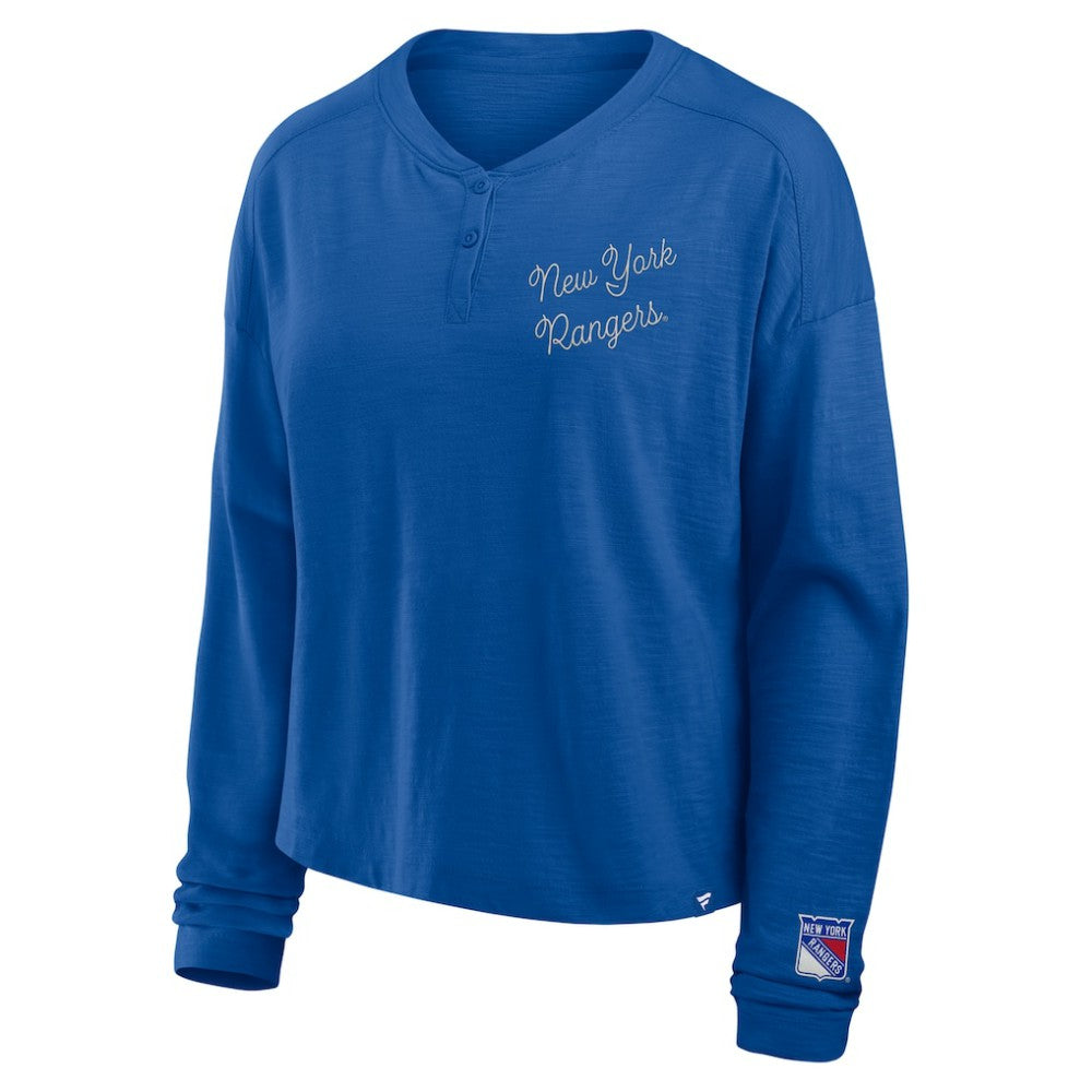 New York Rangers Fanatics Women's Oversized All Out Effort Long Sleeve Henley T-Shirt Blue