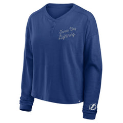 Tampa Bay Lightning - Fanatics Women's Oversized All Out Effort Long Sleeve Henley T-Shirt Blue