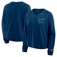 Seattle Kraken Fanatics Women's Oversized All Out Effort Long Sleeve Henley T-Shirt Deep Sea Blue