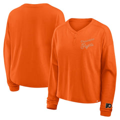Philadelphia Flyers - Fanatics Women's Oversized All Out Effort Long Sleeve Henley T-Shirt Orange