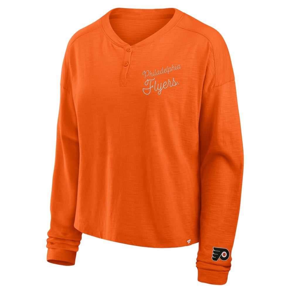 Philadelphia Flyers - Fanatics Women's Oversized All Out Effort Long Sleeve Henley T-Shirt Orange