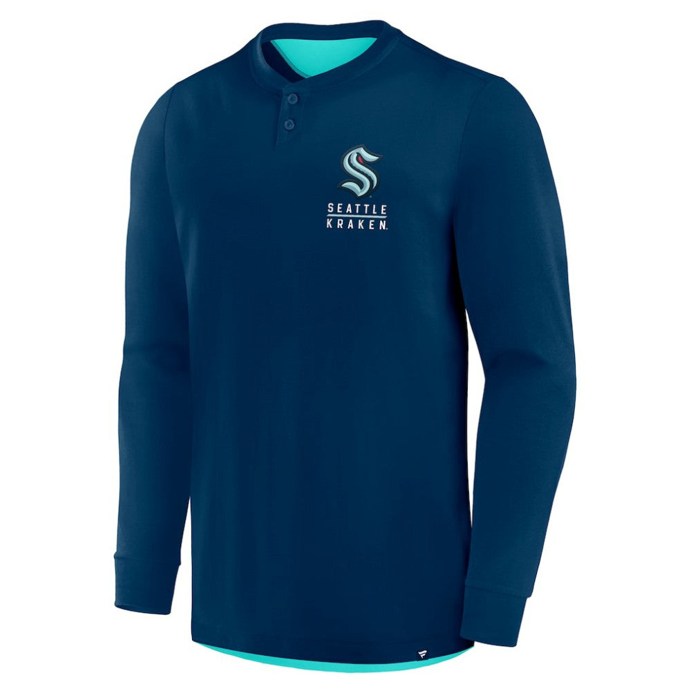 Seattle Kraken Fanatics Adrenaline Push Long Sleeve Henley Shirt Deep Sea Blue
